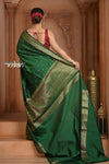 Festive Edit! Ganga Ghat ~ Handloom Pure Silk Chiniya Saree in Royal Green ( Silk Mark Certified) - verymuchindian.com