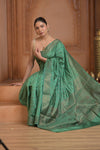 Festive Edit! Ganga Ghat ~ Handloom Pure Silk Chiniya Saree in Sea Green ( Silk Mark Certified) - verymuchindian.com