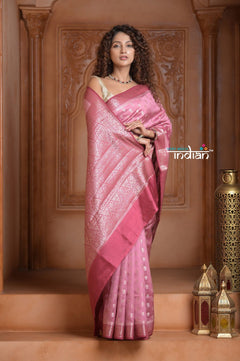 Festive Edit! Ganga Ghat ~ Handloom Pure Silk Chiniya Saree in Soft Pink (Silk Mark Certified) - verymuchindian.com