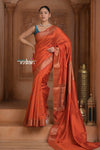 Festive Edit! Ganga Ghat ~ Handloom Pure Silk Chiniya Saree in Tangerine ( Silk Mark Certified) - verymuchindian.com