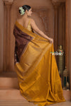 Festive Edit! Ganga Ghat ~ Handloom Pure Silk Chiniya Saree in Yellow and Brown ( Silk Mark Certified) - verymuchindian.com