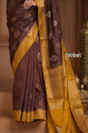 Festive Edit! Ganga Ghat ~ Handloom Pure Silk Chiniya Saree in Yellow and Brown ( Silk Mark Certified) - verymuchindian.com