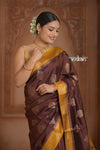 Festive Edit! Ganga Ghat ~ Handloom Pure Silk Chiniya Saree in Yellow and Brown ( Silk Mark Certified) - verymuchindian.com