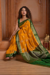 Festive Edit! Ganga Ghat ~ Handloom Pure Silk Chiniya Saree in Yellow and Green ( Silk Mark Certified) - verymuchindian.com