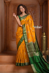 Festive Edit! Ganga Ghat ~ Handloom Pure Silk Chiniya Saree in Yellow and Green ( Silk Mark Certified) - verymuchindian.com