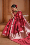 Festive Edit! Ganga Ghat ~ Handloom Pure Silk Katan Saree in Cherry Red ( Silk Mark Certified ) - verymuchindian.com