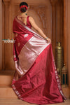 Festive Edit! Ganga Ghat ~ Handloom Pure Silk Katan Saree in Cherry Red ( Silk Mark Certified ) - verymuchindian.com