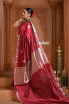 Festive Edit! Ganga Ghat ~ Handloom Pure Silk Katan Saree in Cherry Red ( Silk Mark Certified ) - verymuchindian.com