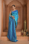 Festive Edit! Ganga Ghat ~ Handloom Pure Silk Katan Saree in Cyan Blue (Silk Mark Certified ) - verymuchindian.com
