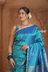 Festive Edit! Ganga Ghat ~ Handloom Pure Silk Katan Saree in Cyan Blue (Silk Mark Certified ) - verymuchindian.com