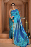 Festive Edit! Ganga Ghat ~ Handloom Pure Silk Katan Saree in Cyan Blue (Silk Mark Certified ) - verymuchindian.com