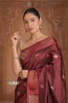 Festive Edit! Ganga Ghat ~ Handloom Pure Silk Katan Saree in Dark Brown (Silk Mark Certified ) - verymuchindian.com