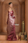 Festive Edit! Ganga Ghat ~ Handloom Pure Silk Katan Saree in Dark Brown (Silk Mark Certified ) - verymuchindian.com
