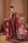 Festive Edit! Ganga Ghat ~ Handloom Pure Silk Katan Saree in Dark Brown (Silk Mark Certified ) - verymuchindian.com