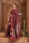 Festive Edit! Ganga Ghat ~ Handloom Pure Silk Katan Saree in Dark Brown (Silk Mark Certified ) - verymuchindian.com