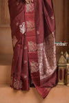 Festive Edit! Ganga Ghat ~ Handloom Pure Silk Katan Saree in Dark Brown (Silk Mark Certified ) - verymuchindian.com