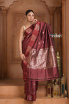 Festive Edit! Ganga Ghat ~ Handloom Pure Silk Katan Saree in Dark Brown (Silk Mark Certified ) - verymuchindian.com