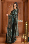 Festive Edit! Ganga Ghat ~ Handloom Pure Silk Katan Saree in Dark Forest Green ( Silk Mark Certified) - verymuchindian.com
