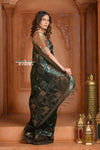 Festive Edit! Ganga Ghat ~ Handloom Pure Silk Katan Saree in Dark Forest Green ( Silk Mark Certified) - verymuchindian.com
