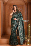Festive Edit! Ganga Ghat ~ Handloom Pure Silk Katan Saree in Dark Forest Green ( Silk Mark Certified) - verymuchindian.com