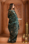 Festive Edit! Ganga Ghat ~ Handloom Pure Silk Katan Saree in Dark Forest Green ( Silk Mark Certified) - verymuchindian.com