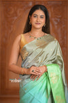 Festive Edit! Ganga Ghat ~ Handloom Pure Silk Katan Saree in Dual Tone Ombre( Silk Mark Certified ) - verymuchindian.com