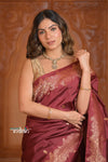 Festive Edit! Ganga Ghat ~ Handloom Pure Silk Katan Saree in Maroon ( Silk Mark Certified ) - verymuchindian.com
