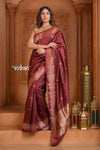 Festive Edit! Ganga Ghat ~ Handloom Pure Silk Katan Saree in Maroon ( Silk Mark Certified ) - verymuchindian.com
