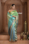 Festive Edit! Ganga Ghat ~ Handloom Pure Silk Katan Saree in Ombre Green (Silk Mark Certified ) - verymuchindian.com
