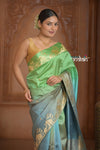Festive Edit! Ganga Ghat ~ Handloom Pure Silk Katan Saree in Ombre Green (Silk Mark Certified ) - verymuchindian.com