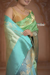 Festive Edit! Ganga Ghat ~ Handloom Pure Silk Katan Saree in Ombre Green (Silk Mark Certified ) - verymuchindian.com