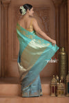 Festive Edit! Ganga Ghat ~ Handloom Pure Silk Katan Saree in Ombre Green (Silk Mark Certified ) - verymuchindian.com