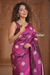 Festive Edit! Ganga Ghat ~ Handloom Pure Silk Katan Saree in Purple Pink (Silk Mark Certified ) - verymuchindian.com