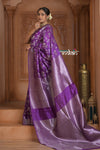 Festive Edit! Ganga Ghat ~ Handloom Pure Silk Katan Saree in Purple (Silk Mark Certified ) - verymuchindian.com