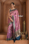 Festive Edit! Ganga Ghat ~ Handloom Pure Silk Katan Saree in Raspberry Pink (Silk Mark Certified ) - verymuchindian.com