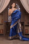 Festive Edit! Ganga Ghat ~ Handloom Pure Silk Katan Saree in Royal Blue (Silk Mark Certified) - verymuchindian.com