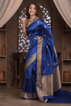 Festive Edit! Ganga Ghat ~ Handloom Pure Silk Katan Saree in Royal Blue (Silk Mark Certified) - verymuchindian.com