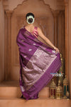 Festive Edit! Ganga Ghat ~ Handloom Pure Silk Katan Saree in Shades of Dark Purple (Silk Mark Certified ) - verymuchindian.com