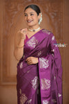 Festive Edit! Ganga Ghat ~ Handloom Pure Silk Katan Saree in Shades of Dark Purple (Silk Mark Certified ) - verymuchindian.com