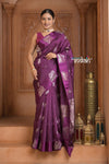 Festive Edit! Ganga Ghat ~ Handloom Pure Silk Katan Saree in Shades of Dark Purple (Silk Mark Certified ) - verymuchindian.com
