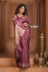 Festive Edit! Ganga Ghat ~ Handloom Pure Silk Katan Saree in Shades of Mauve Brown (Silk Mark Certified ) - verymuchindian.com