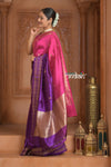 Festive Edit! Ganga Ghat ~ Handloom Pure Silk Katan Saree in Shades of Pink and Purple (Silk Mark Certified ) - verymuchindian.com