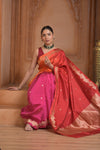 Festive Edit! Ganga Ghat ~ Handloom Pure Silk Katan Saree in Shades of Pink & Orange (Silk Mark Certified ) - verymuchindian.com
