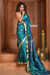 Festive Edit! Ganga Ghat ~ Handloom Pure Silk Katan Saree in Sky Blue ( Silk Mark Certified ) - verymuchindian.com