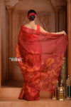 Festive Edit! Ganga Ghat ~ Handloom Pure Silk Kora Saree in Crimson Red with Floral Work (Silk Mark Certified) - verymuchindian.com