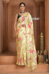 Festive Edit! Ganga Ghat ~ Handloom Pure Silk Saree with Digital Print in Lemon Yellow ( Silk Mark Certified ) - verymuchindian.com