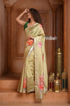 Festive Edit! Ganga Ghat ~ Handloom Pure Silk Saree with Digital Print in Pantone Yellow ( Silk Mark Certified ) - verymuchindian.com