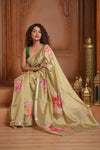 Festive Edit! Ganga Ghat ~ Handloom Pure Silk Saree with Digital Print in Pantone Yellow ( Silk Mark Certified ) - verymuchindian.com