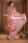 Festive Edit! Ganga Ghat ~ Handloom Pure Silk Saree with Digital Print in Pastel Pink (Silk Mark Certified ) - verymuchindian.com