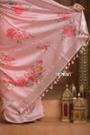 Festive Edit! Ganga Ghat ~ Handloom Pure Silk Saree with Digital Print in Pastel Pink (Silk Mark Certified ) - verymuchindian.com